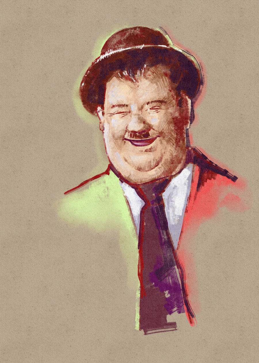 Porträtt av komikern Oliver Hardy (illustration) av Alessandro Lonati