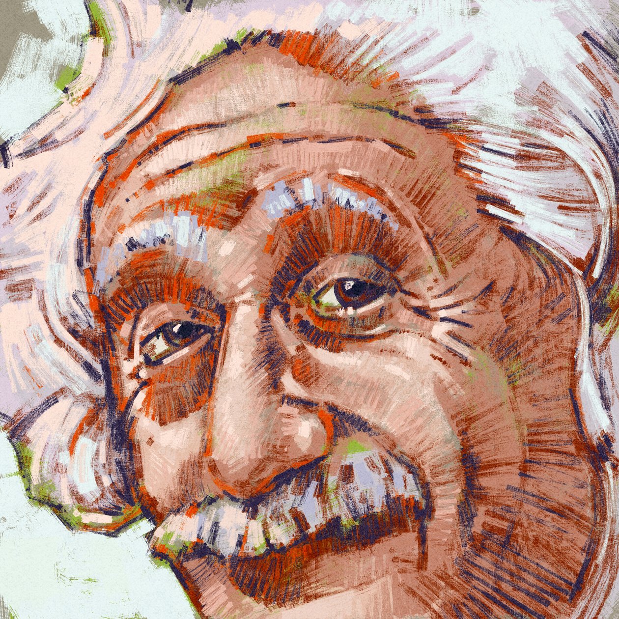 Porträtt av vetenskapsmannen Albert Einstein (illustration) av Alessandro Lonati