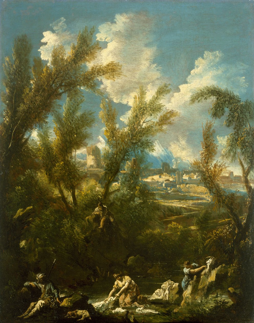 Landskap med tvätterska, c.1715 av Alessandro Magnasco