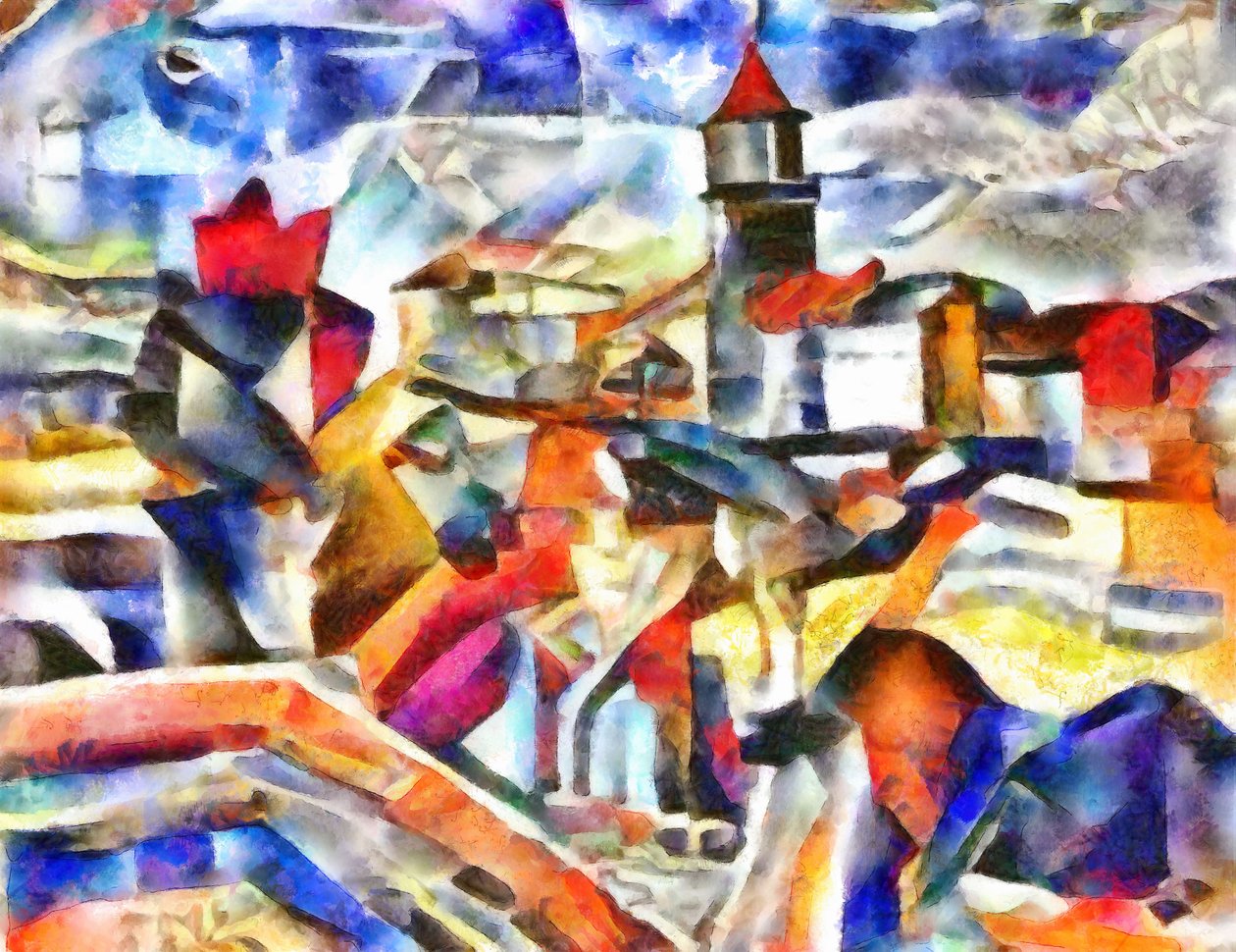 stad vid floden, 2017, av Alex Caminker