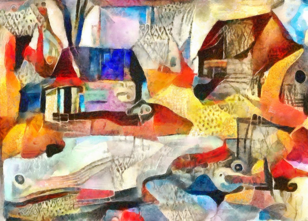 blå och bruna tak, 2017, (blandade media) av Alex Caminker