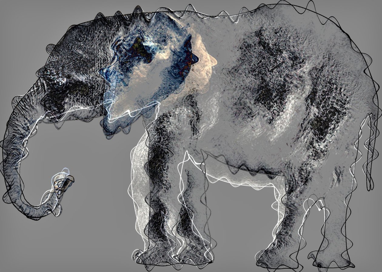 elefant, 2020, (blandade media) av Alex Caminker