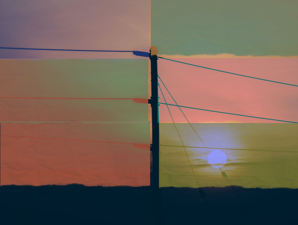 sound,2019,(collage;montage;övermålad) av Alex Caminker