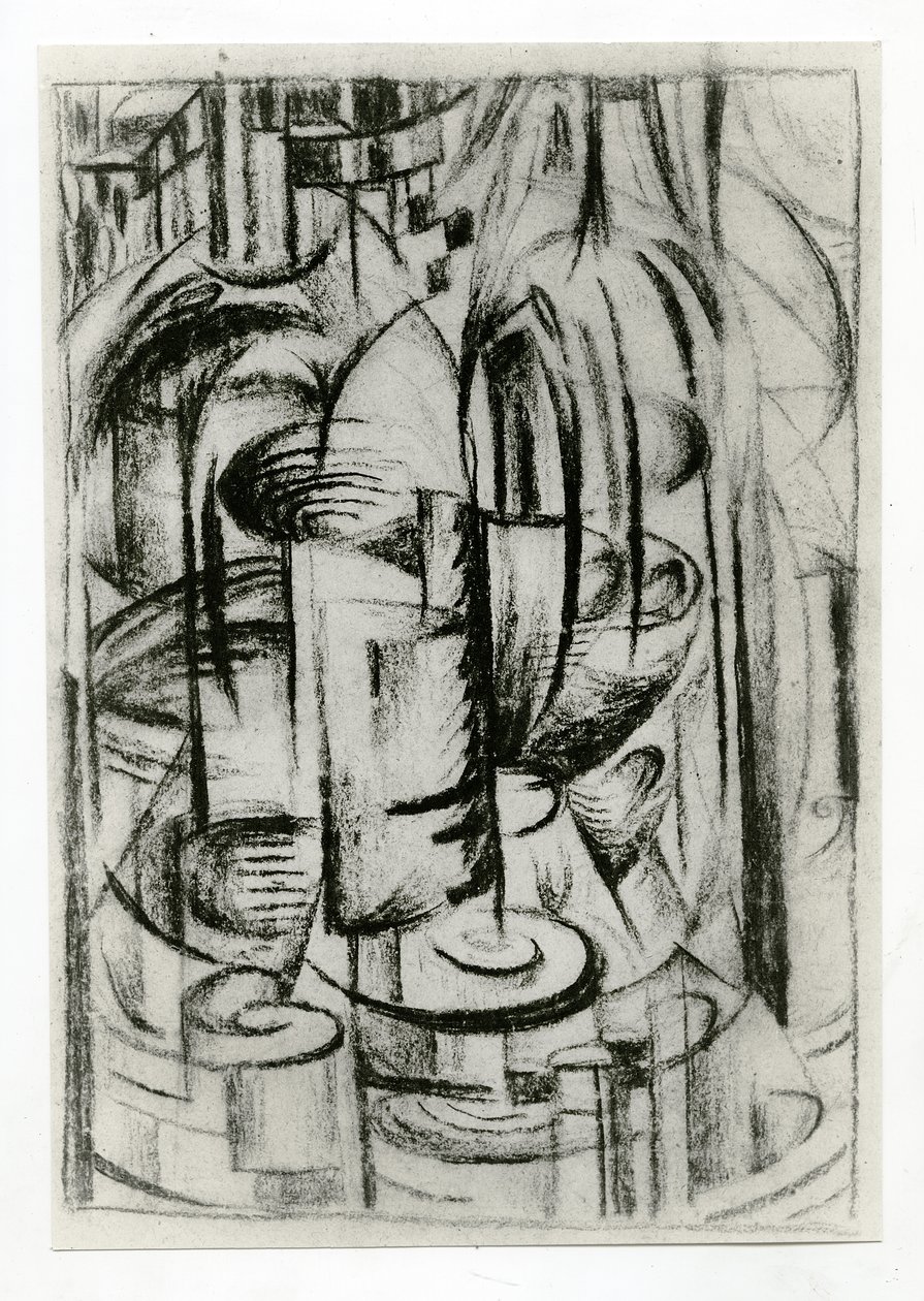 Futuristisk komposition, ca 1914-16 (kol på papper) av Alexander Bogomazov