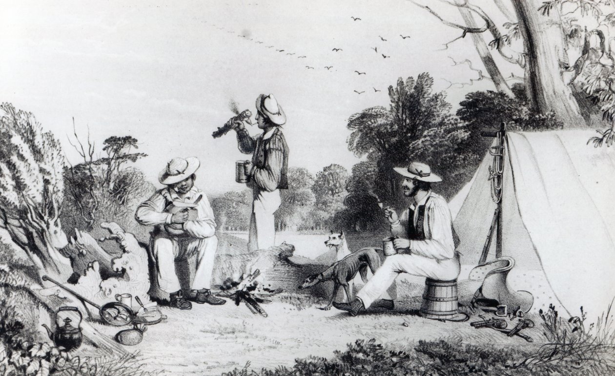 En utforskande grupp på jakt efter lämplig mark för en fårdrift, ca 1847 av Alexander Denistoun Lang