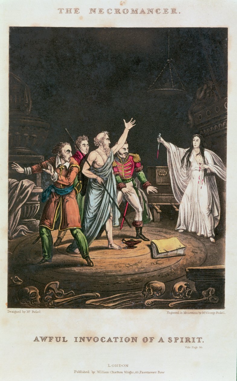 Awful Invocation of a Spirit, illustration till "The Necromancer", graverad av George Russell, pub. av William Charlton Wright (mezzotint) av Alexander Fussel