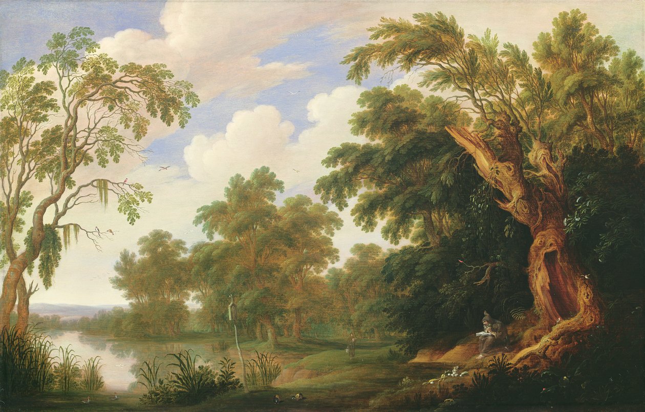 St. Paul besöker St. Anthony i ett skogslandskap, 1600-talet av Alexander Keirincx