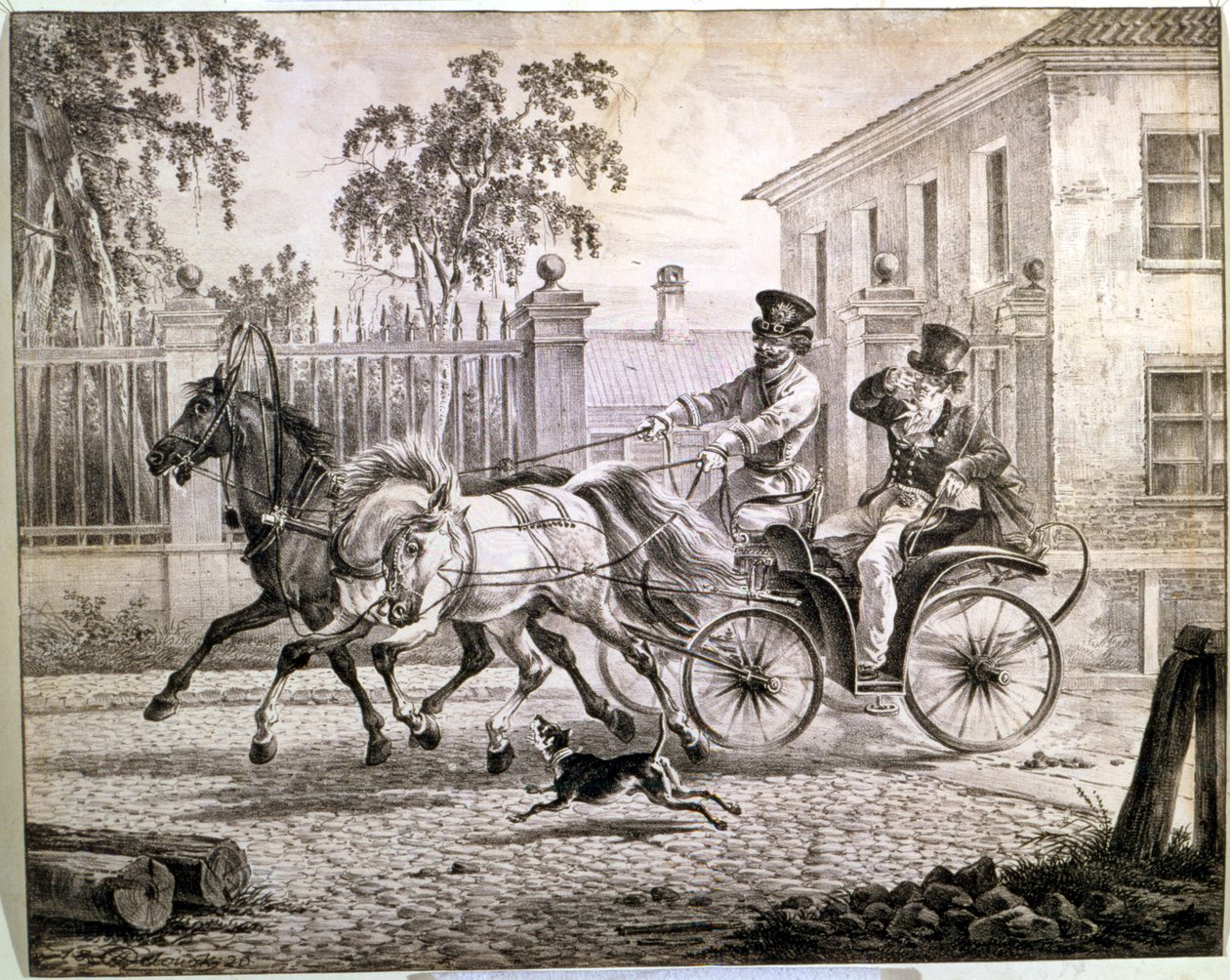 Dandy i en Droshky, 1820 av Alexander Osipovich Orlowski