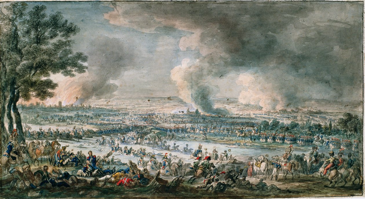 Franska armén korsar Berezina, ca 1812 (bläck, pensel och wc på papper) av Alexander Osipovich Orlowski