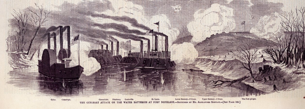 The Gun-Boat Attack on the Water Batteries at Fort Donelson av Alexander Simplot