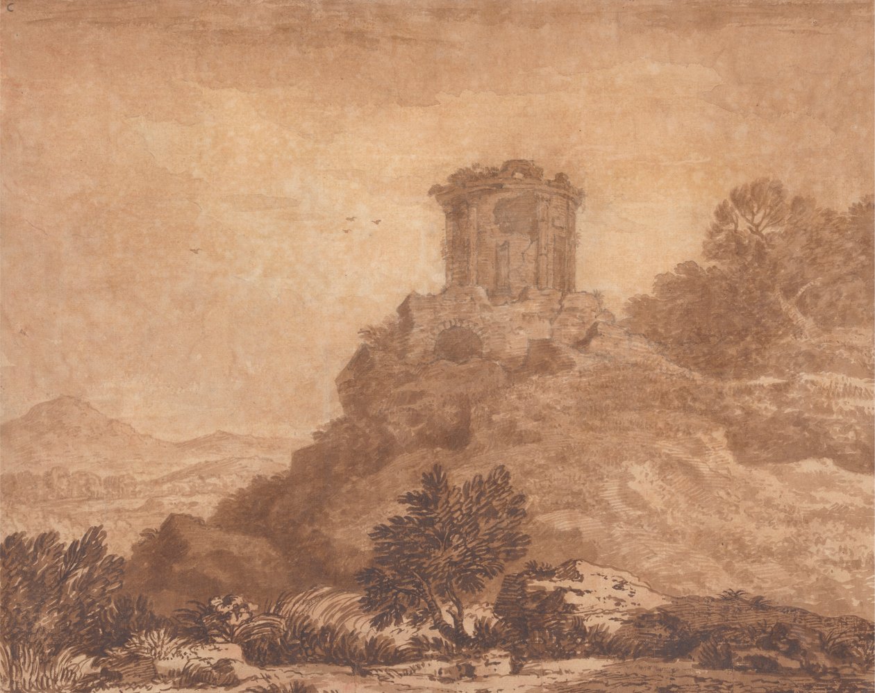 Landskap med ett förstört tempel av Alexander Cozens