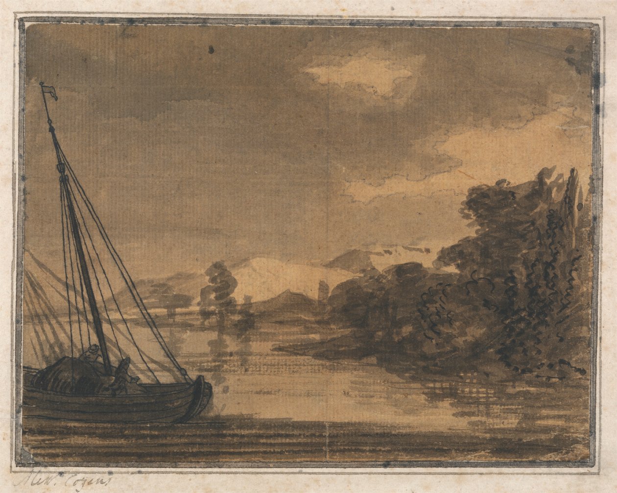 Flod och båt av Alexander Cozens