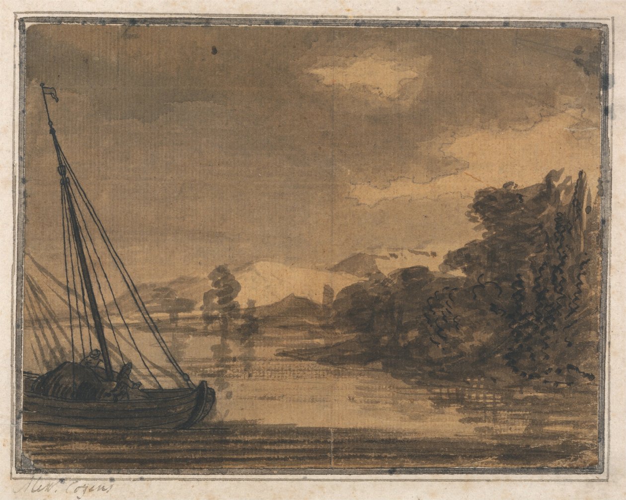 Flod och båt av Alexander Cozens