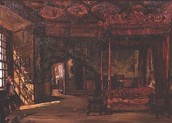 Drottning Marys sovrum, Holyrood (olja) av Alexander Jnr. Fraser