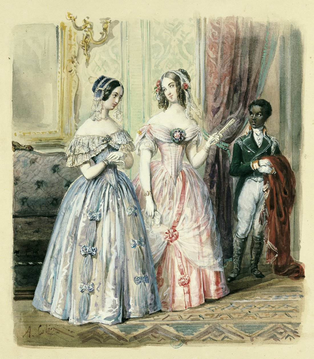 Leaving for the Ball, 1830-48 (wc på papper) av Alexandre Colin
