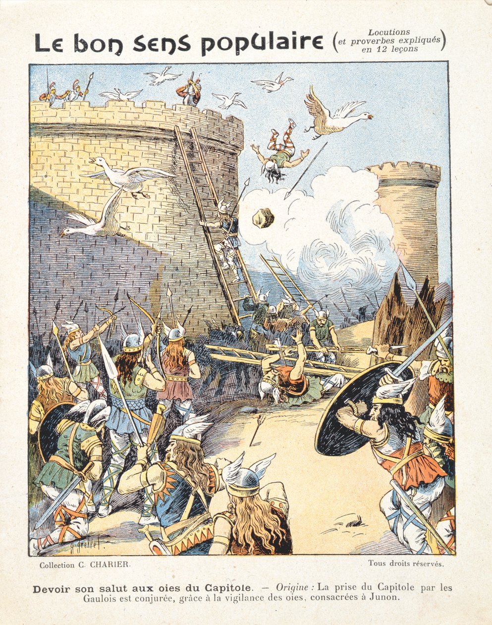 Gäss räddar det romerska kapitoliumet från galliska inkräktare, från "Le Bon Sens Populaire", ca 1900. av Alexandre Grellet