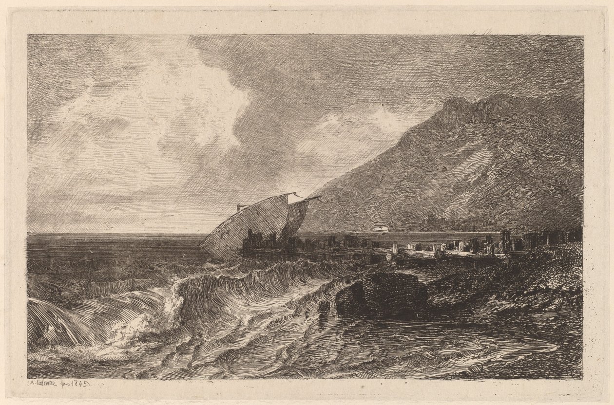 Skeppsbrott på en strand av Alexandre Calame