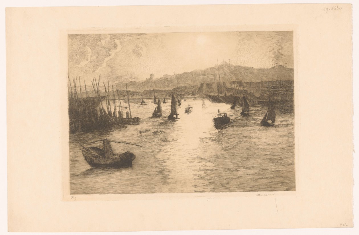 Hamn med solnedgång av Alexandre Lunois (signed by artist)