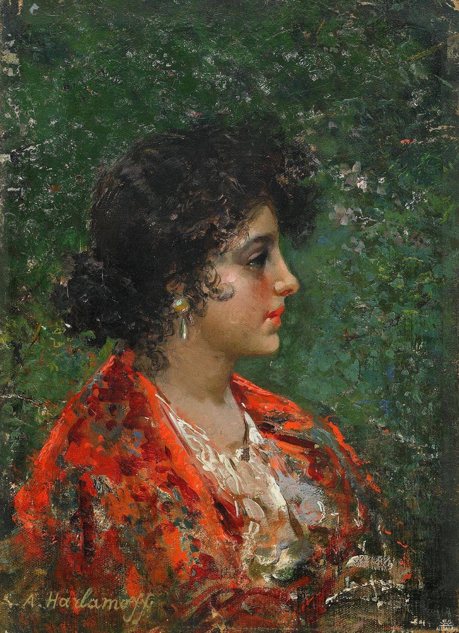 Portrait of a young lady av Alexei Harlamov