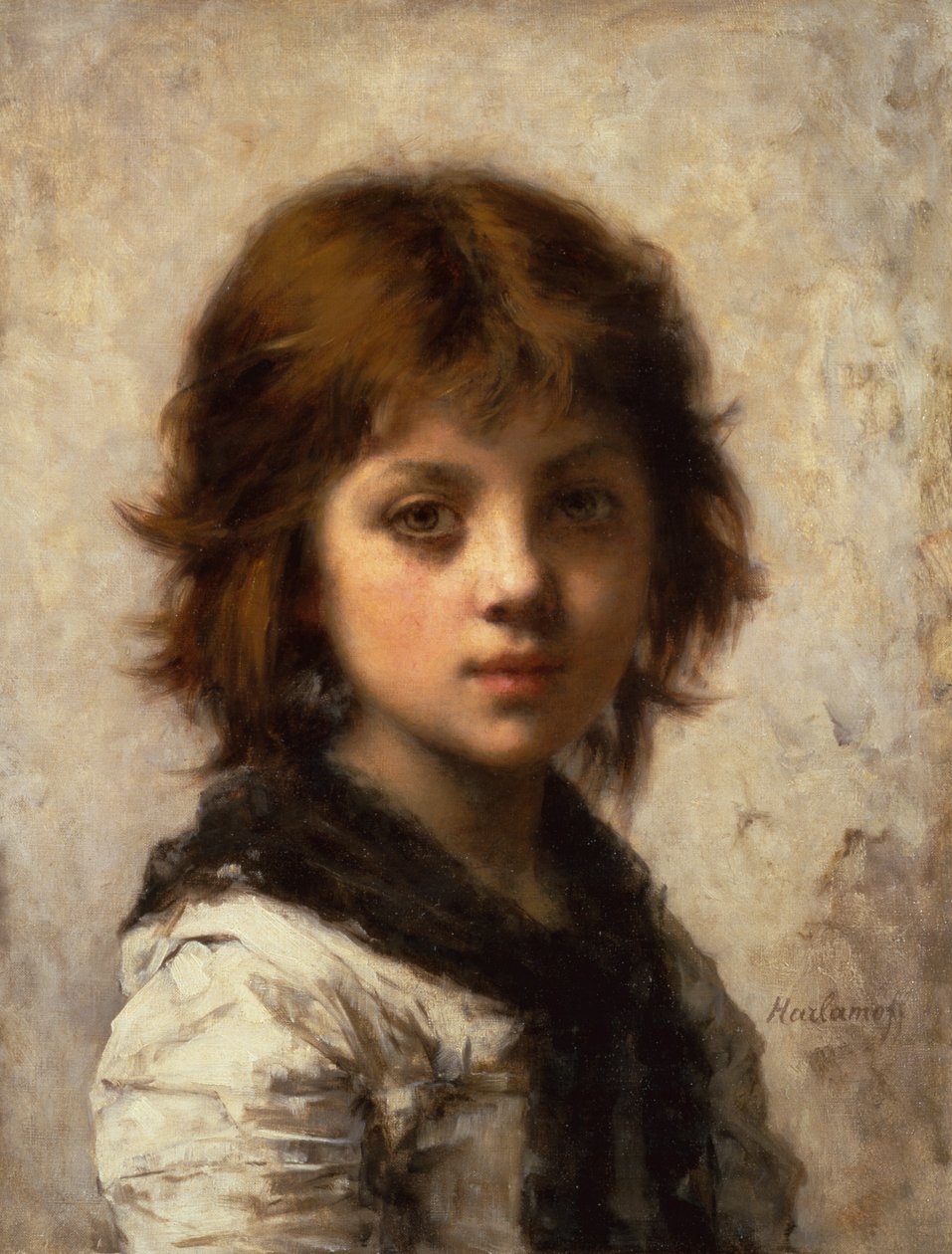 Ung flicka (olja på duk) av Alexei Alexevich Harlamoff