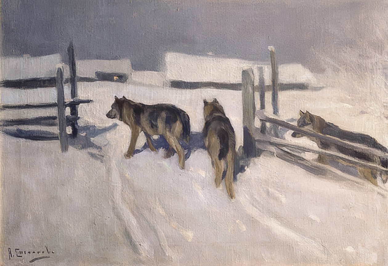 Vargar. Vinternatt. Omkring 1910 av Alexei Steipanovitch Stepanov