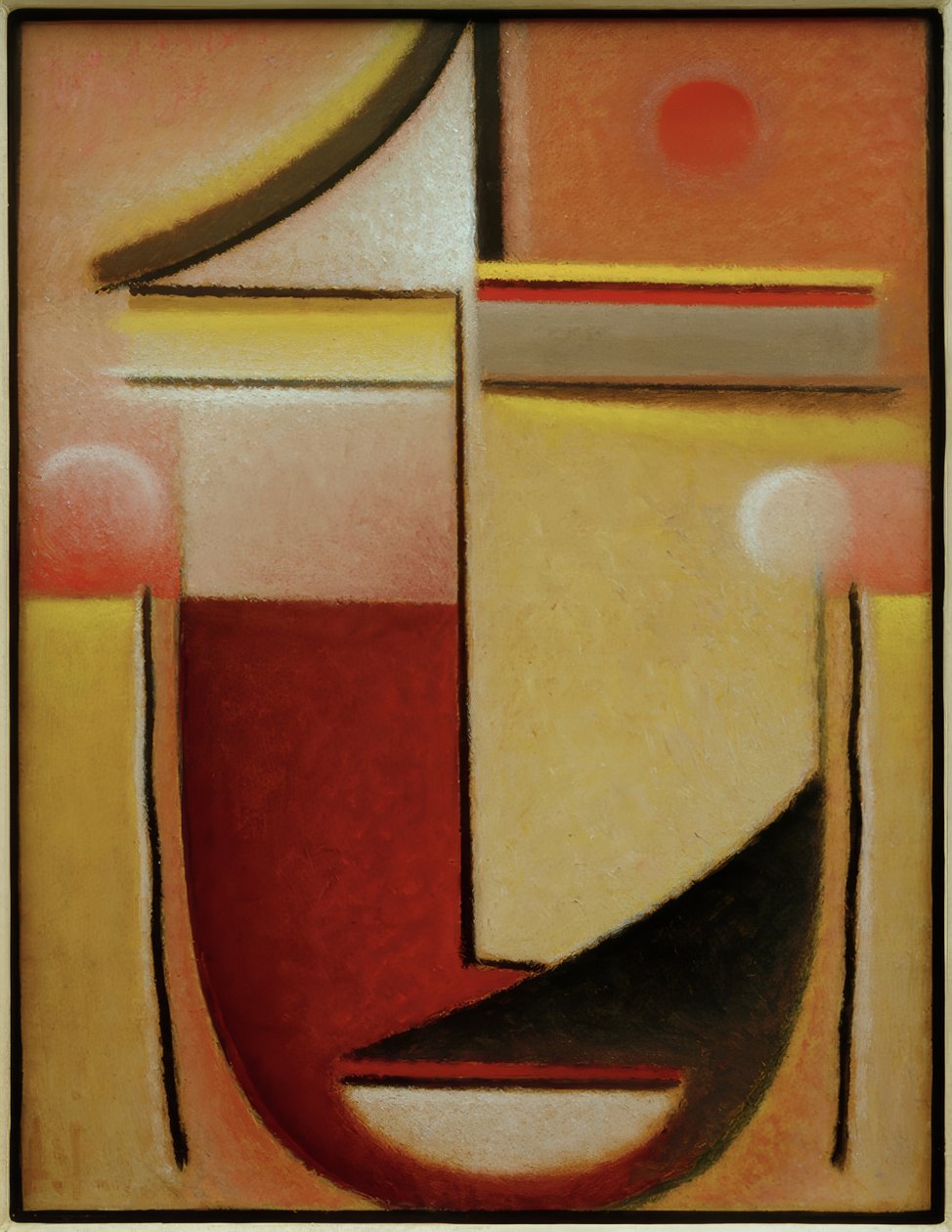Abstrakt huvud: röd-vit-guld av Alexej von Jawlensky