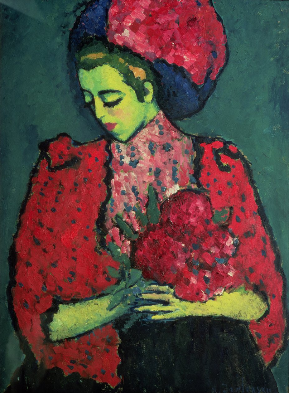 Ung flicka med pioner, 1909 av Alexej von Jawlensky