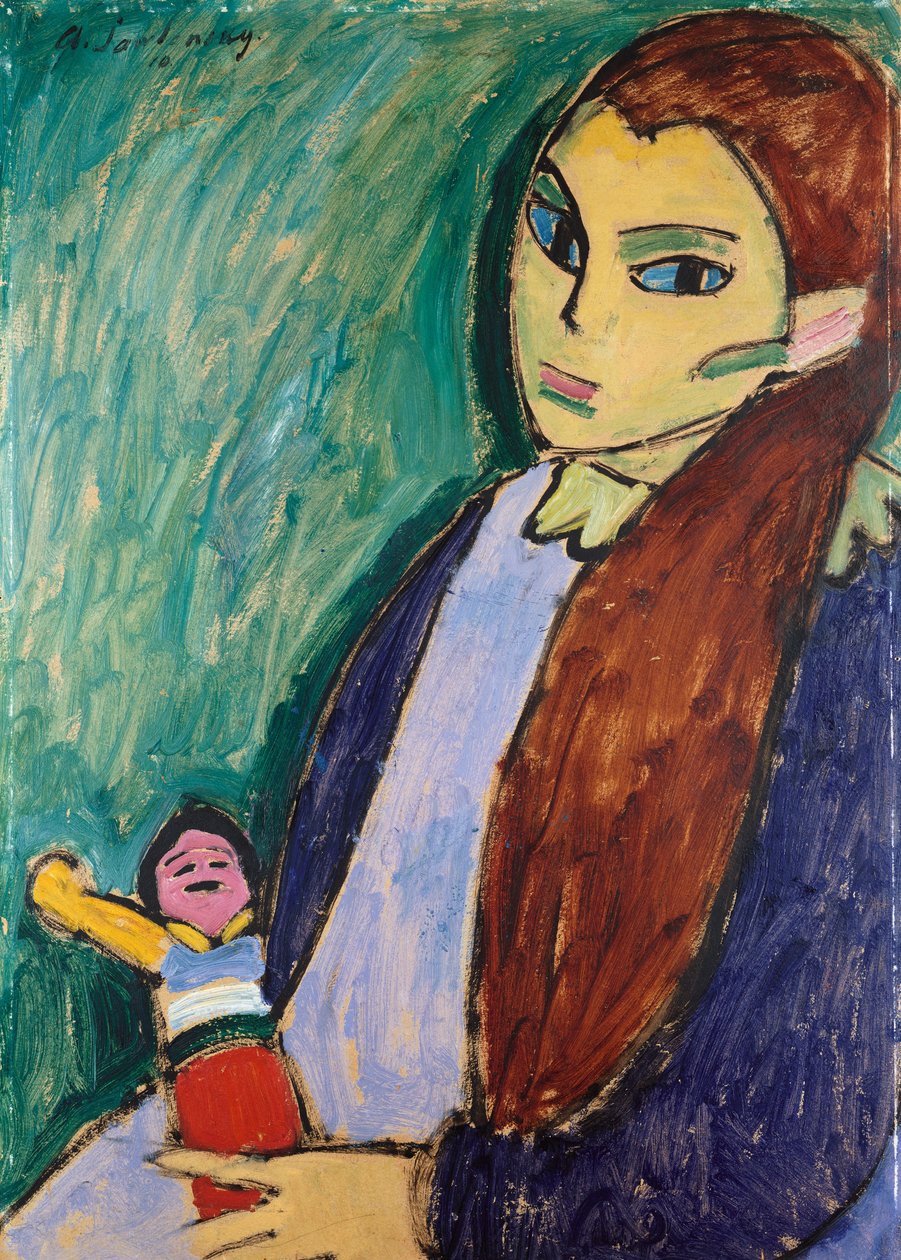 Flicka med docka, 1910 av Alexej von Jawlensky