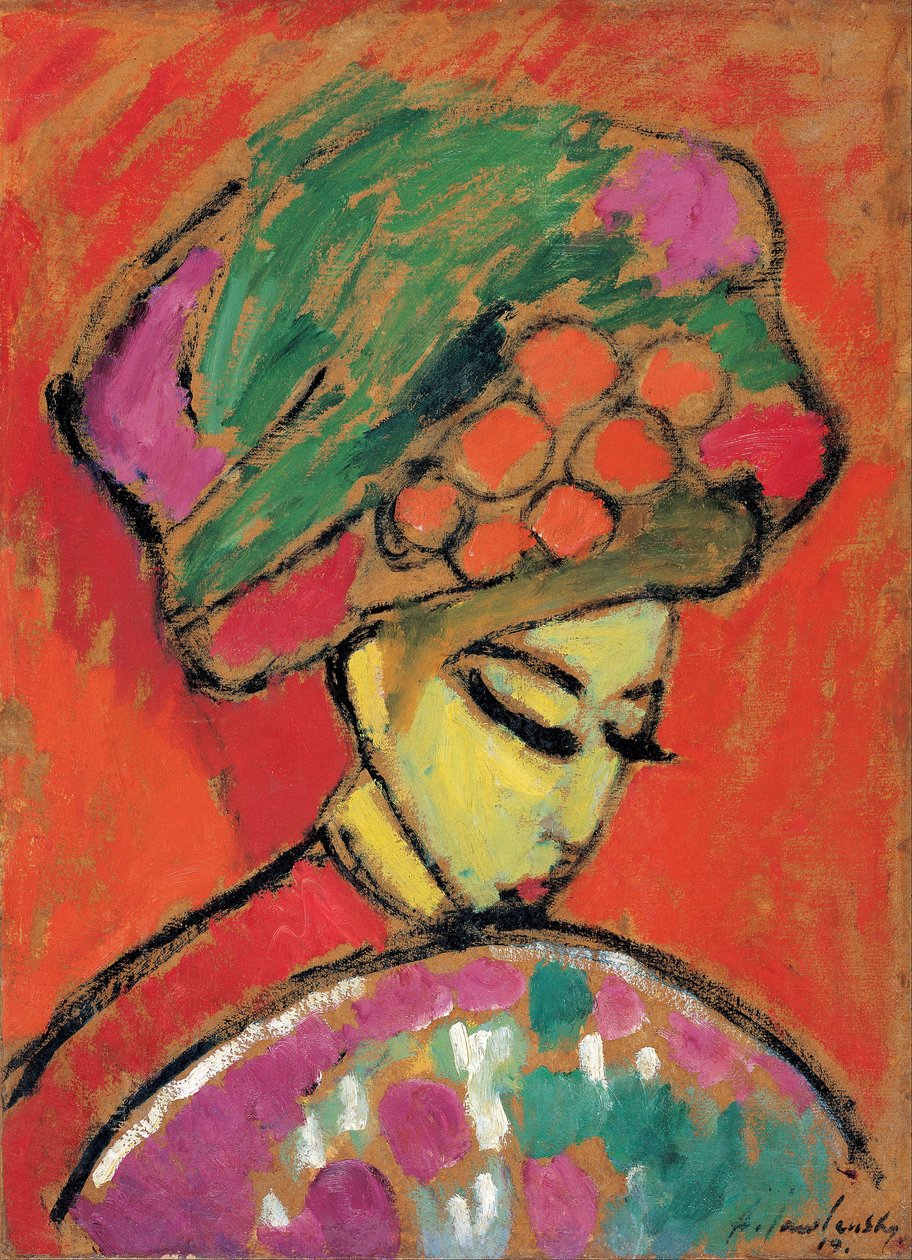 Ung flicka med en blommig hatt av Alexej von Jawlensky