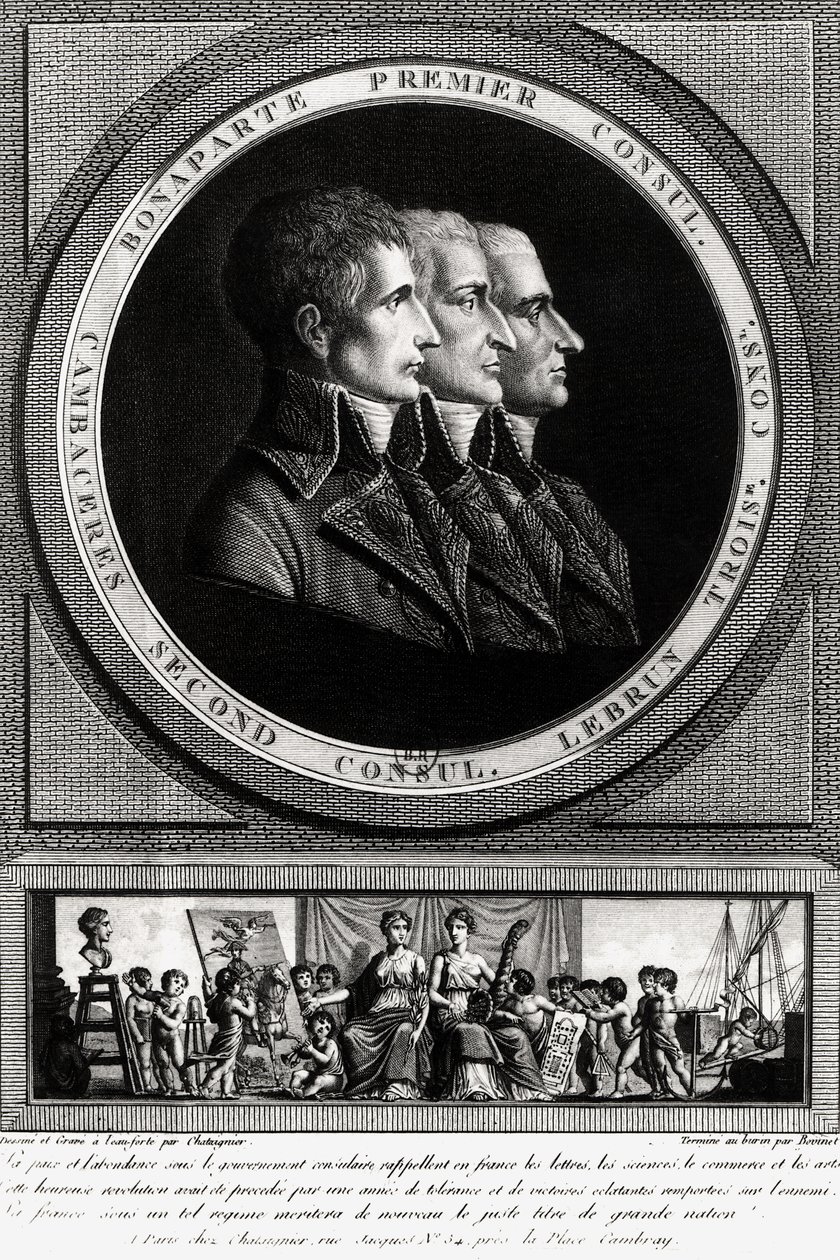 Porträtt av republikens tre konsuln, utfört av Edme Bovinet (1767-1082) av Alexis Chataigner