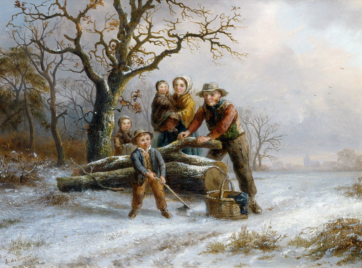 Att hugga ved, 1865 (par 98605) av Alexis de Leeuw