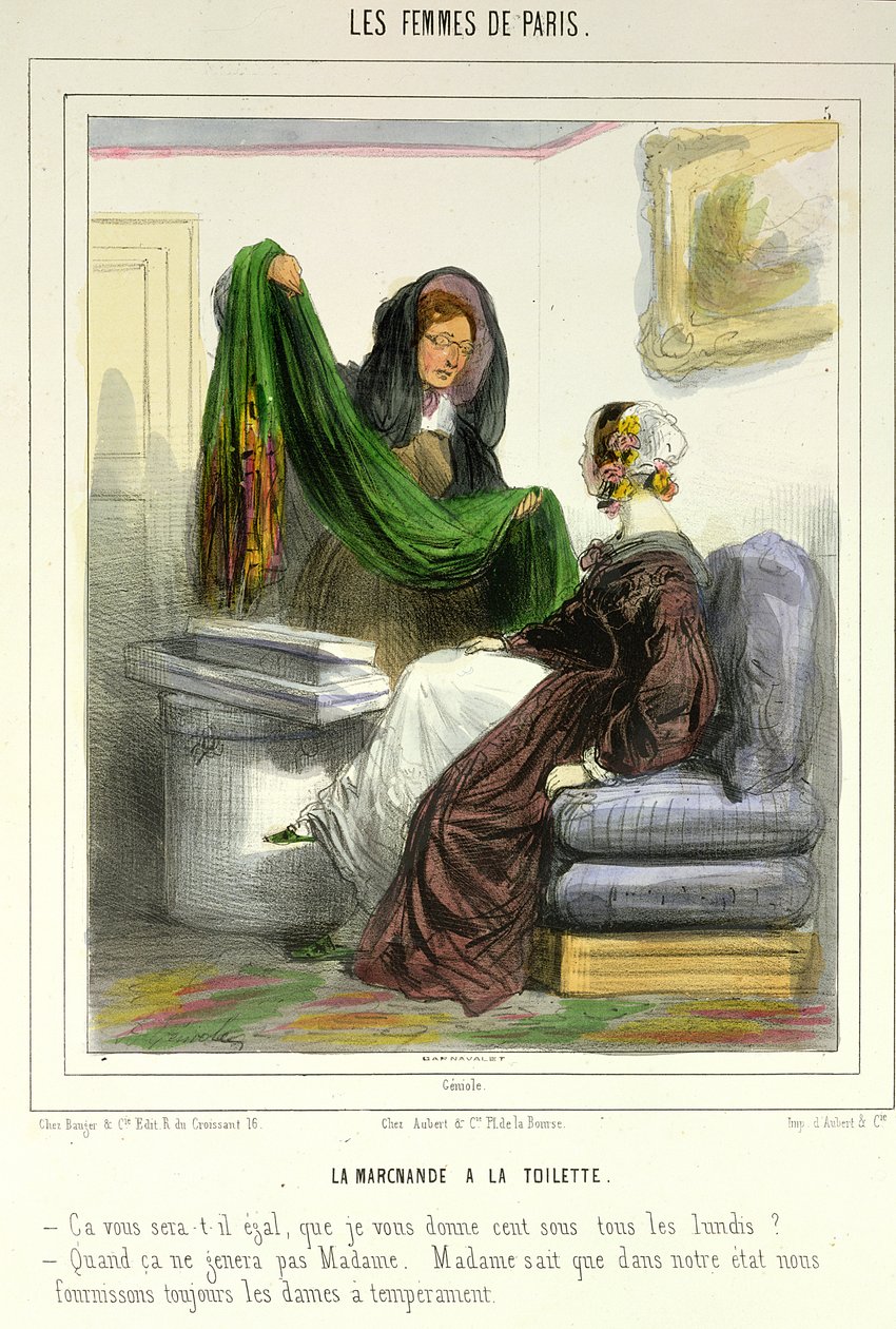 Tygförsäljaren, tavla 5 från "Les Femmes de Paris", 1841-42 av Alfred Andre Geniole
