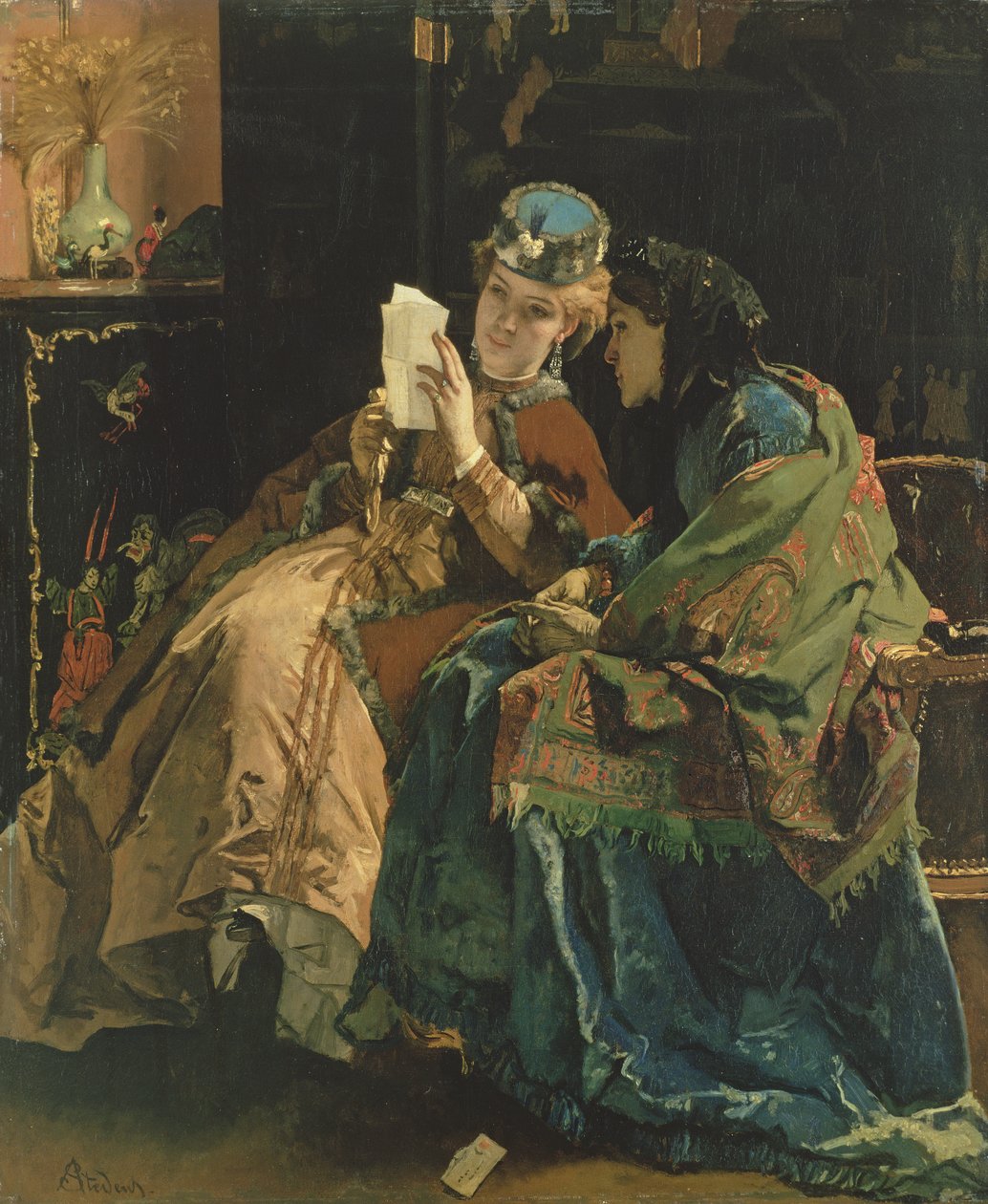 Läser brevet av Alfred Emile Stevens