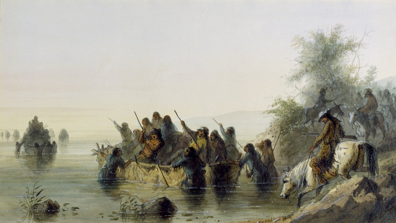 Bull Boating, 1858-60 (wc på papper) av Alfred Jacob Miller