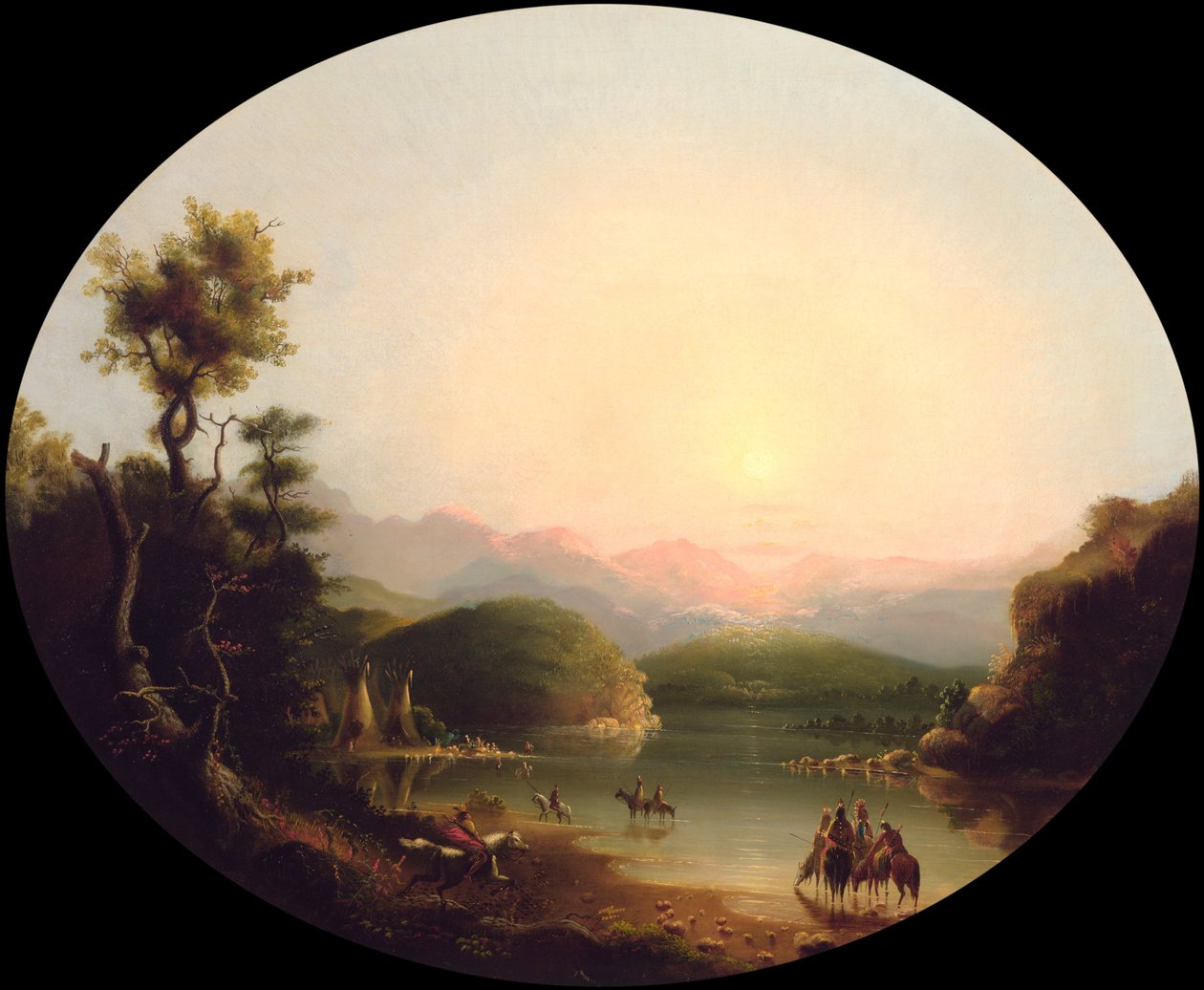 Shoshone indianer vid en bergssjö (Lake Fremont) av Alfred Jacob Miller