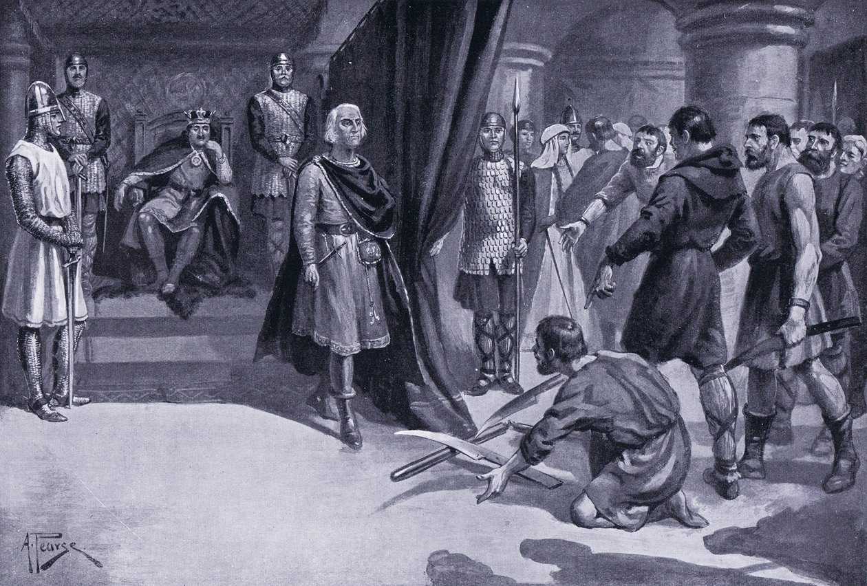 Bönder kastar ner sina plogbillar vid Henry I:s fötter, 1920-talet av Alfred Pearse