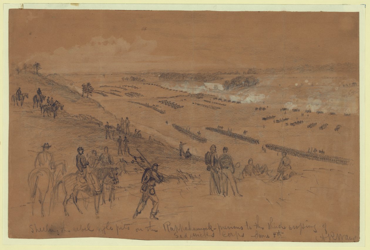 Shelling the rebel rifle pits on the Rappahannock av Alfred Rudolph Waud