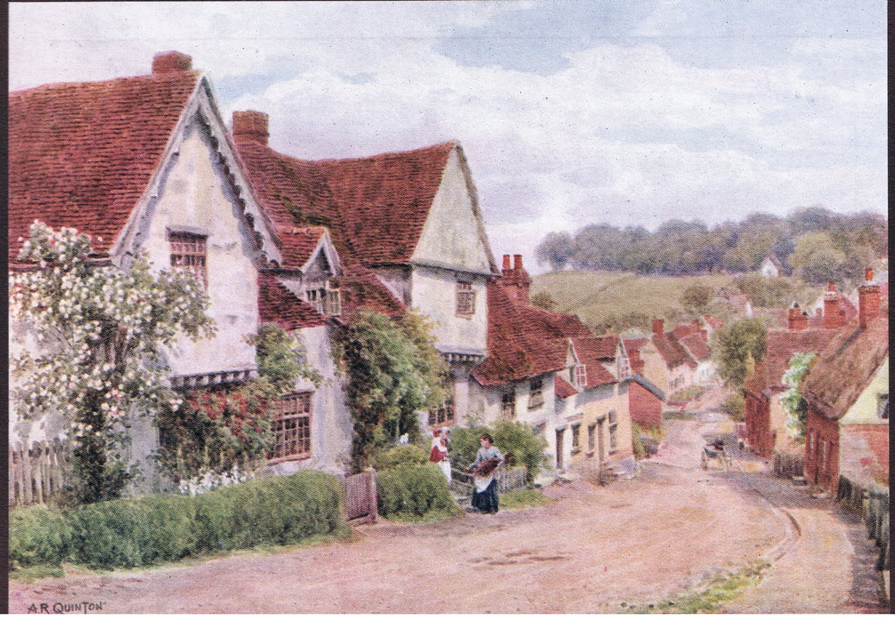 The Village Street, Kersey, Suffolk, från The Cottages and the Village Life of Rural England publicerad av Dent & Sons Limited, 1912 av Alfred Robert Quinton