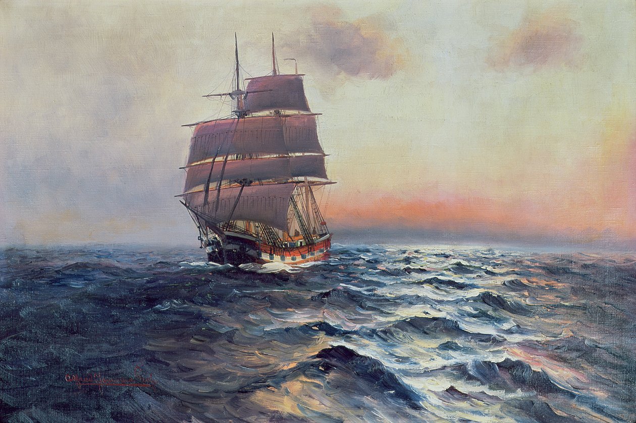 Segelfartyg till sjöss, c.1910 av Alfred Serenius Jensen
