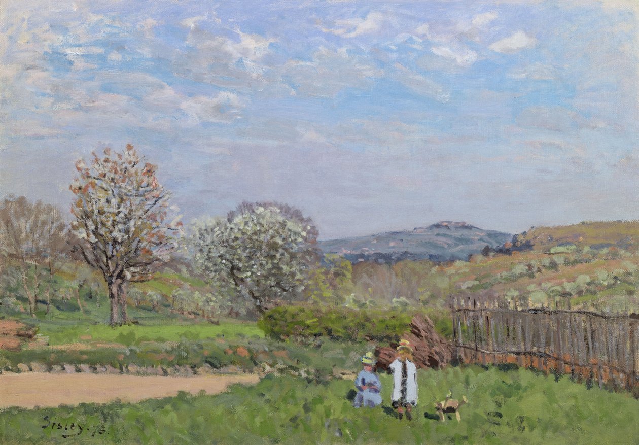 Barn som leker på ängen av Alfred Sisley