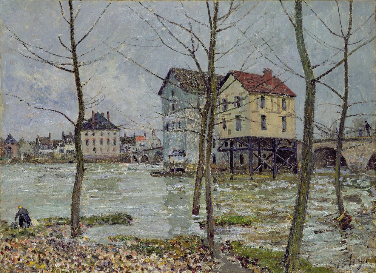 The Mills at Moret-sur-Loing, vinter, 1890 av Alfred Sisley