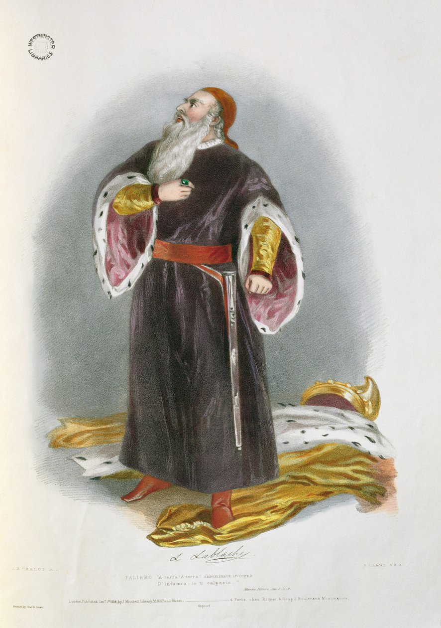 Luigi Lablache (1794-1858) som Faliero i Marino Faliero, från "Recollections of the Italian Opera", graverad av Richard James Lane (1800-72) 1836 av Alfred Edward Chalon