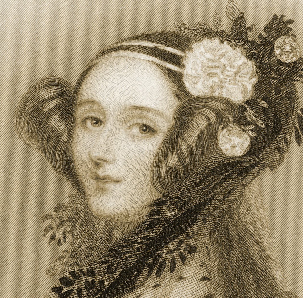 Sepia-porträtt av Augusta Ada King (1815 - 1852), grevinnan av Lovelace. av Alfred Edward Chalon