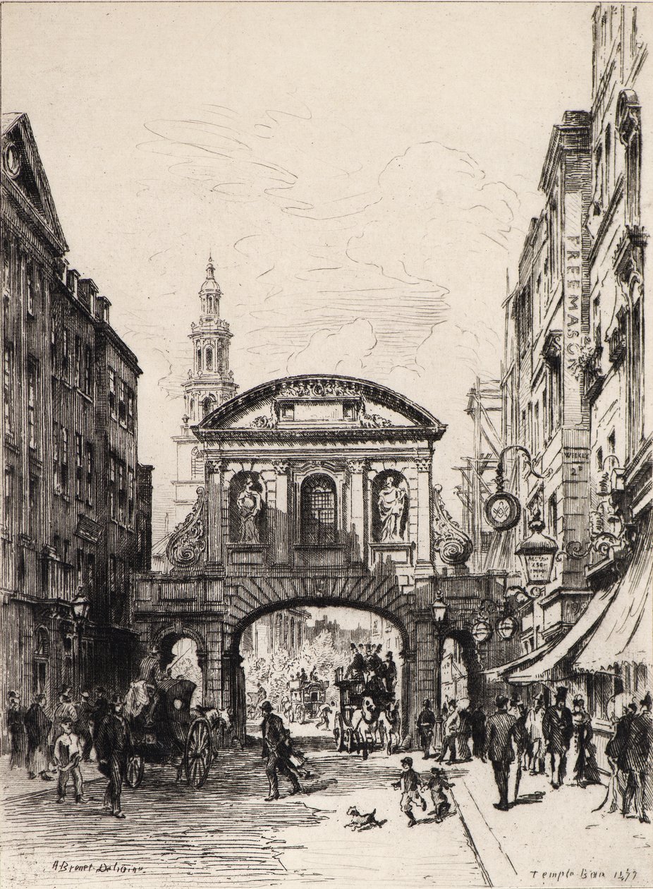 Temple Bar (etsning) av Alfred Louis Brunet Debaines