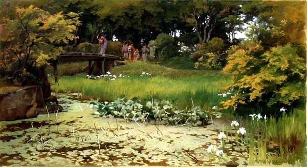 Pon d medlem Te är r Den Of Raku-Rakutei, Hikone av Alfred Parsons