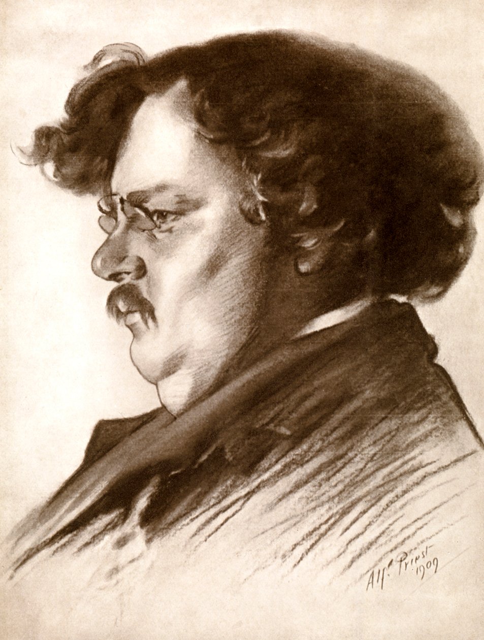 Gilbert Keith Chesterton, engelsk författare, 1909 1910. av Alfred Priest