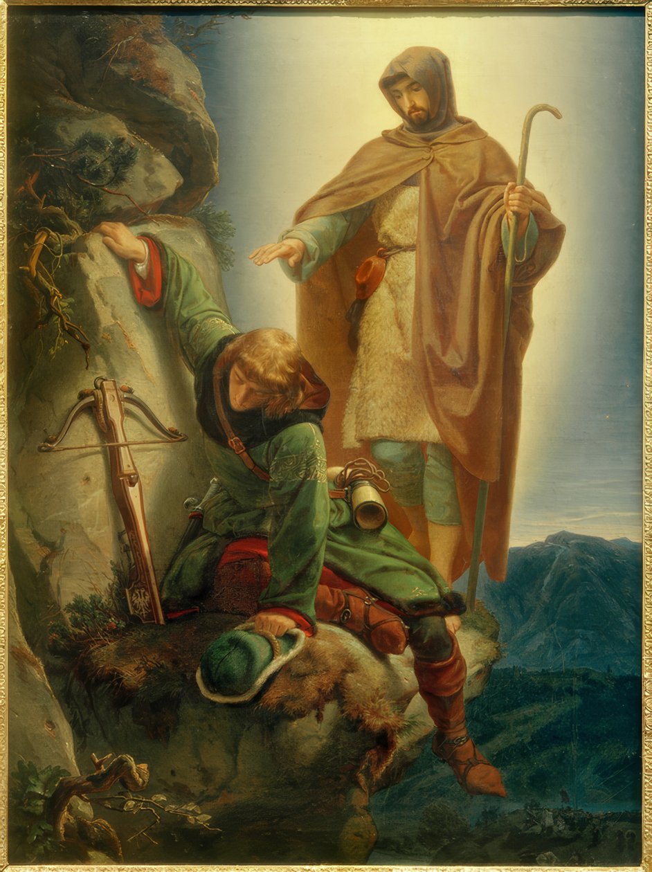 Skyddsängel räddar Maximilian i Martinswand / Rethel av Alfred Rethel