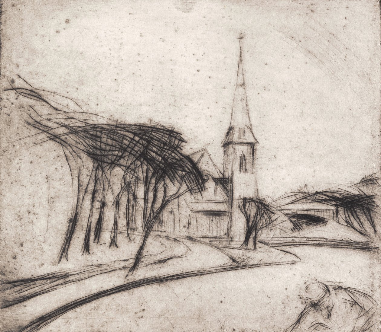 Väg med kyrka av Alfred Simonsen