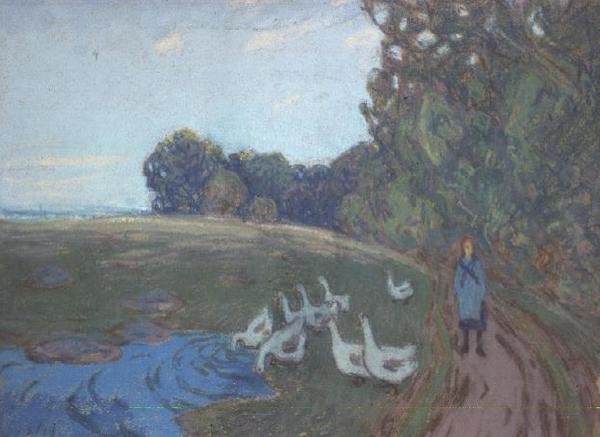 The Goose Girl, ca 1895 (pastell) av Alfred Sisley