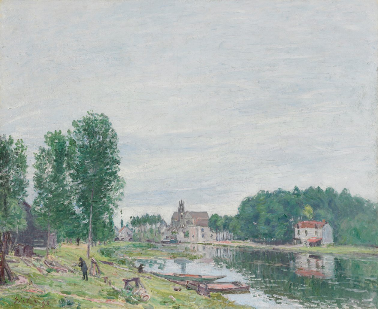 Matrats båtvarv, Moret-Sur-Loing, regnigt väder av Alfred Sisley